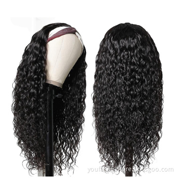 Discount Wholesale Brazilian Human Hair Water Wave Headband Wigs Remy Hair Non Lace Glueless Machine Made Wigs for Black Women
